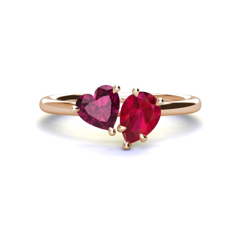 Sasha Heart Shape Rhodolite Garnet & Pear Shape Lab Created Ruby 2 Stone Duo Ring 