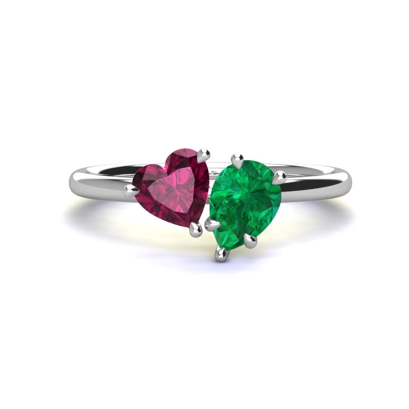Sasha Heart Shape Rhodolite Garnet & Pear Shape Lab Created Emerald 2 Stone Duo Ring 