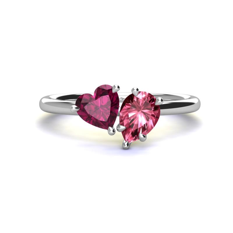 Sasha Heart Shape Rhodolite Garnet & Pear Shape Pink Tourmaline 2 Stone Duo Ring 