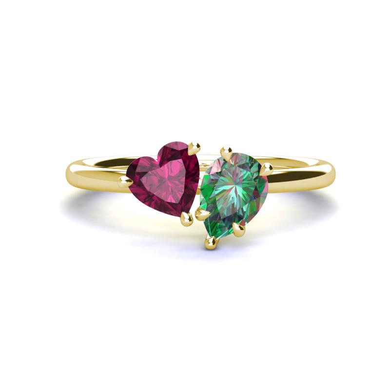 Sasha Heart Shape Rhodolite Garnet & Pear Shape Lab Created Alexandrite 2 Stone Duo Ring 