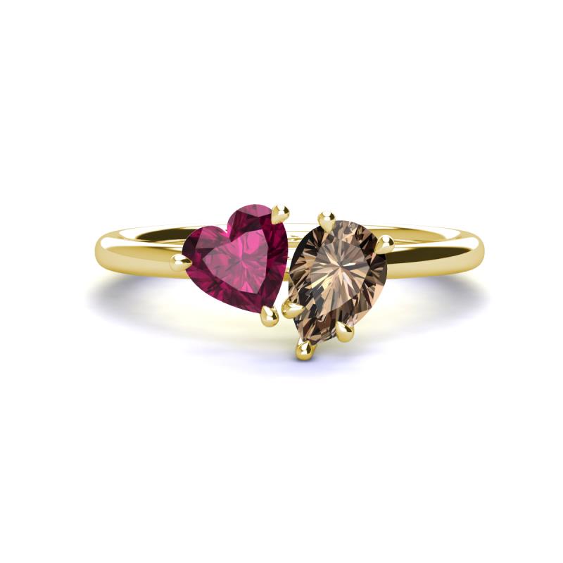 Sasha Heart Shape Rhodolite Garnet & Pear Shape Smoky Quartz 2 Stone Duo Ring 