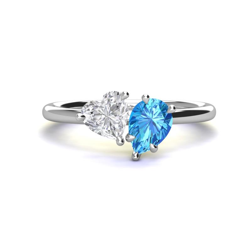 Sasha Heart Shape Lab Created White Sapphire & Pear Shape Blue Topaz 2 Stone Duo Ring 
