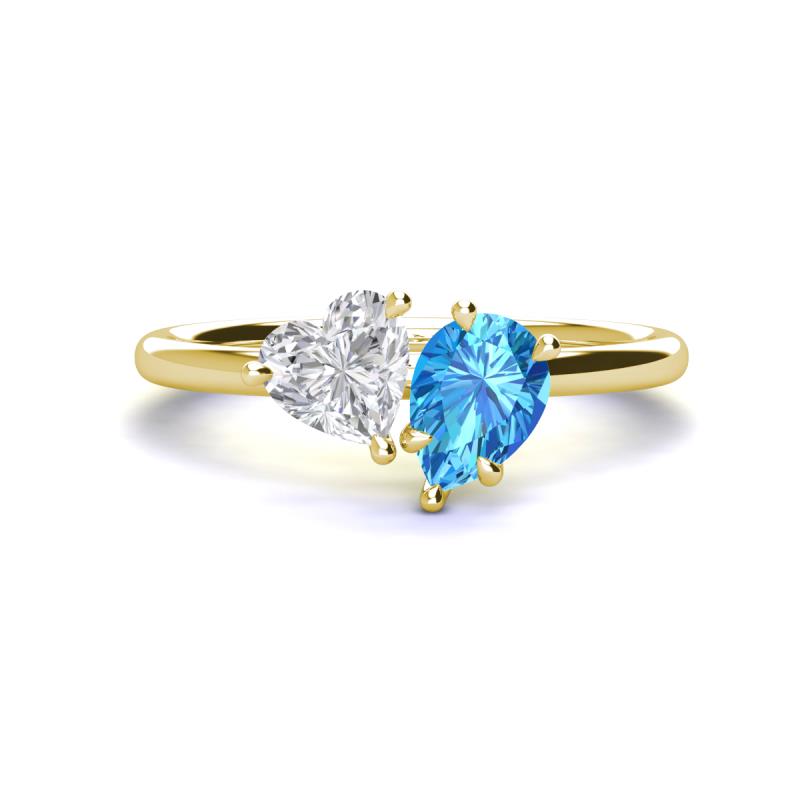 Sasha Heart Shape Lab Created White Sapphire & Pear Shape Blue Topaz 2 Stone Duo Ring 