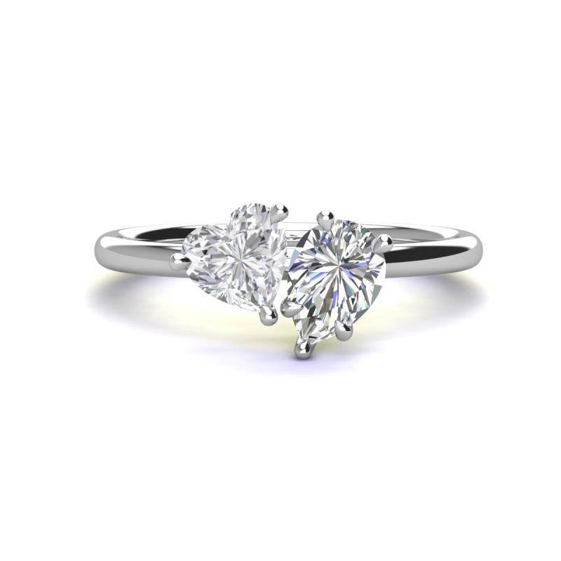 Sasha IGI Certified Pear Shape Lab Grown Diamond & Heart Shape Lab Created White Sapphire 2 Stone Duo Ring 
