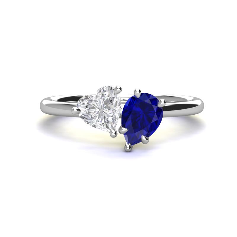 Sasha Heart & Pear Shape Created White Sapphire & Created Blue Sapphire 2 Stone Duo Ring 