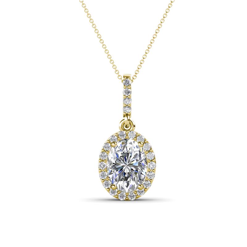 Esha 8x6 mm IGI Certified Oval Cut Lab Grown Diamond and Round Diamond Halo Pendant Necklace 