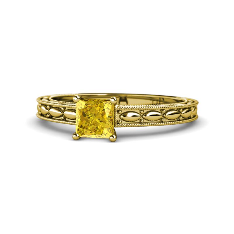 Rachel Classic 5.50 mm Princess Cut Lab Created Yellow Sapphire Solitaire Engagement Ring 