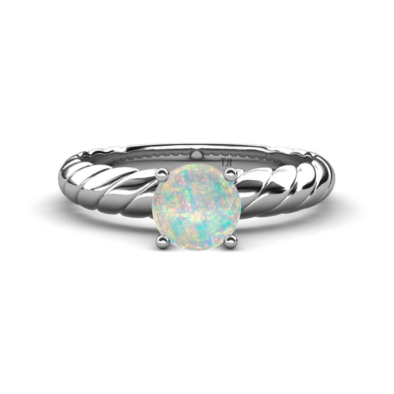 Eudora Classic 6.00 mm Round Opal Solitaire Engagement Ring 