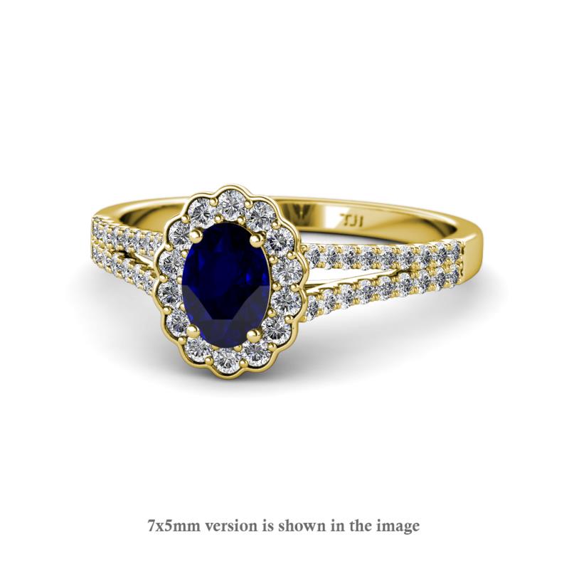 Raisa Desire Oval Shape Blue Sapphire and Round Lab Grown Diamond Halo Engagement Ring 