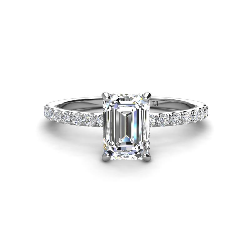 Charlotte Desire IGI Certified 7x5 mm Emerald Cut Lab Grown Diamond and Round Diamond Hidden Halo Engagement Ring 