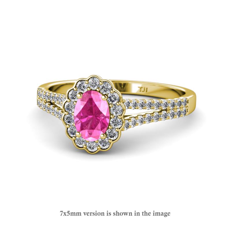 Raisa Desire Oval Shape Pink Sapphire and Round Lab Grown Diamond Halo Engagement Ring 