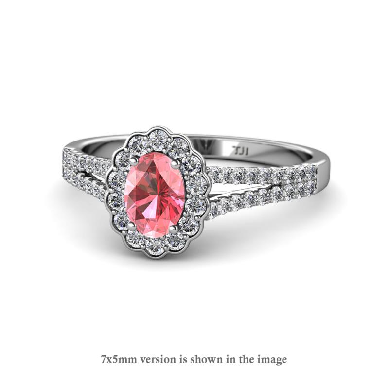 Raisa Desire Oval Shape Pink Tourmaline and Round Lab Grown Diamond Halo Engagement Ring 
