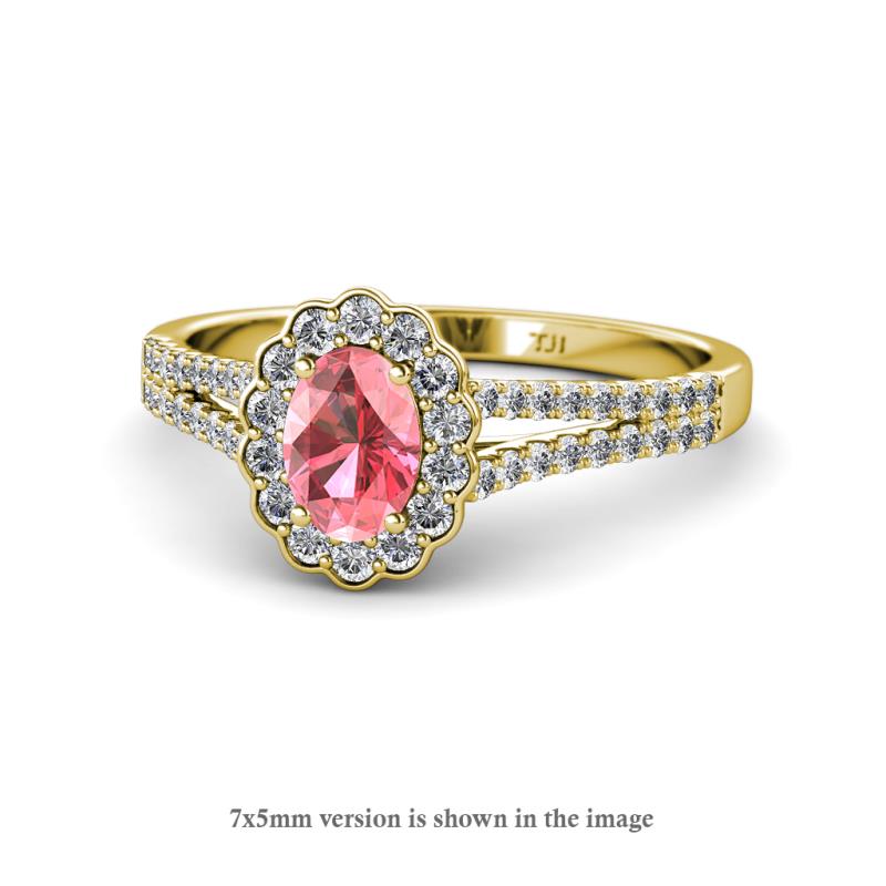 Raisa Desire Oval Shape Pink Tourmaline and Round Lab Grown Diamond Halo Engagement Ring 