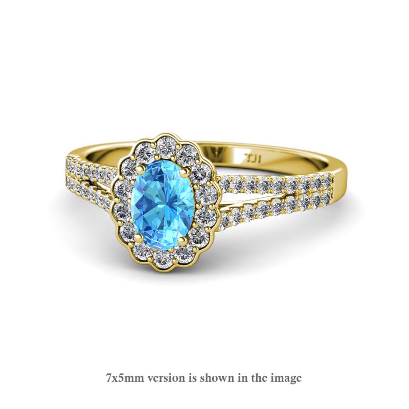 Raisa Desire Oval Shape Blue Topaz and Round Lab Grown Diamond Halo Engagement Ring 