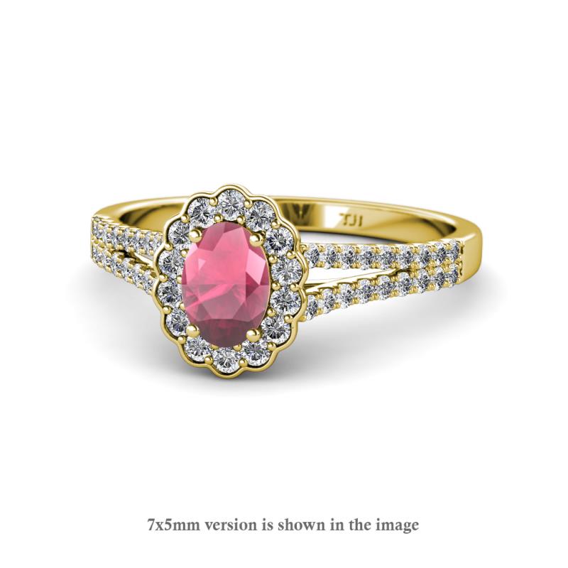 Raisa Desire Oval Shape Rhodolite Garnet and Round Lab Grown Diamond Halo Engagement Ring 