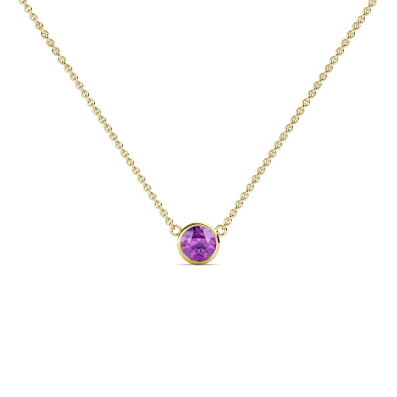 Merilyn 3.00 mm Round Amethyst Bezel Set Solitaire Pendant 