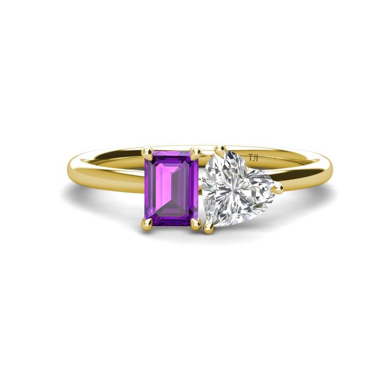 Esther GIA Certified Heart Shape Diamond & Emerald Shape Amethyst 2 Stone Duo Ring 