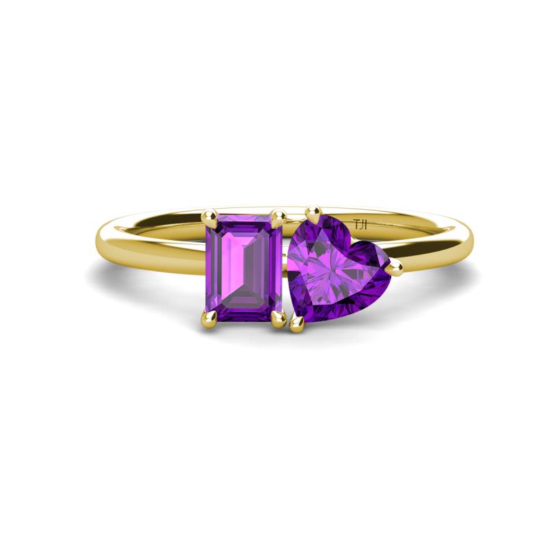 Esther Emerald & Heart Shape Amethyst 2 Stone Duo Ring 