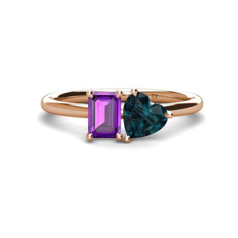 Esther Emerald Shape Amethyst & Heart Shape London Blue Topaz 2 Stone Duo Ring 