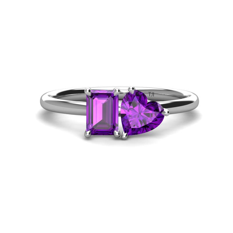 Esther Emerald & Heart Shape Amethyst 2 Stone Duo Ring 