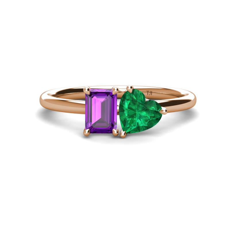 Esther Emerald Shape Amethyst & Heart Shape Lab Created Emerald 2 Stone Duo Ring 