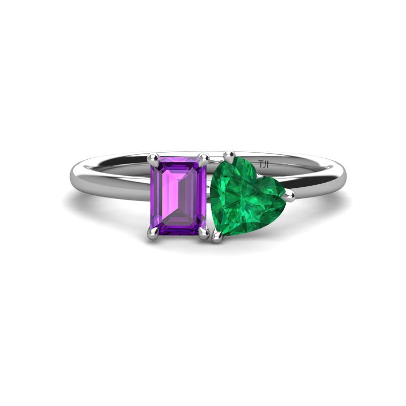 Esther Emerald Shape Amethyst & Heart Shape Lab Created Emerald 2 Stone Duo Ring 
