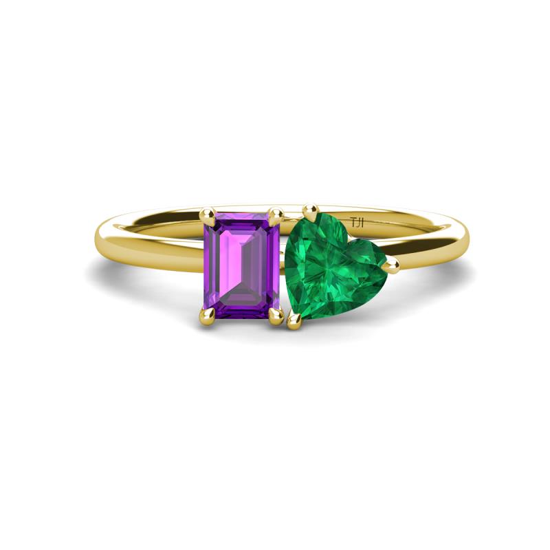 Esther Emerald Shape Amethyst & Heart Shape Lab Created Emerald 2 Stone Duo Ring 