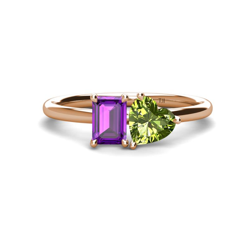 Esther Emerald Shape Amethyst & Heart Shape Peridot 2 Stone Duo Ring 