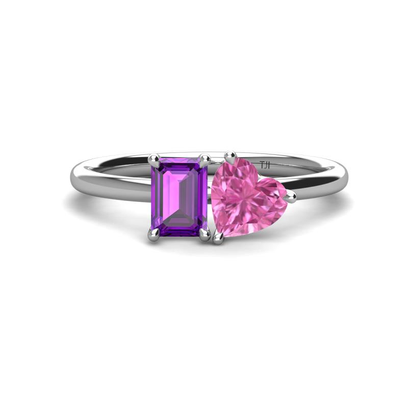 Esther Emerald Shape Amethyst & Heart Shape Pink Sapphire 2 Stone Duo Ring 