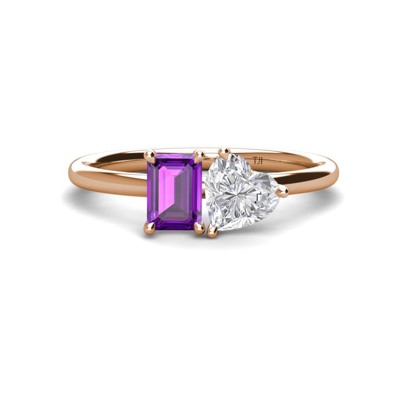 Esther Emerald Shape Amethyst & Heart Shape White Sapphire 2 Stone Duo Ring 