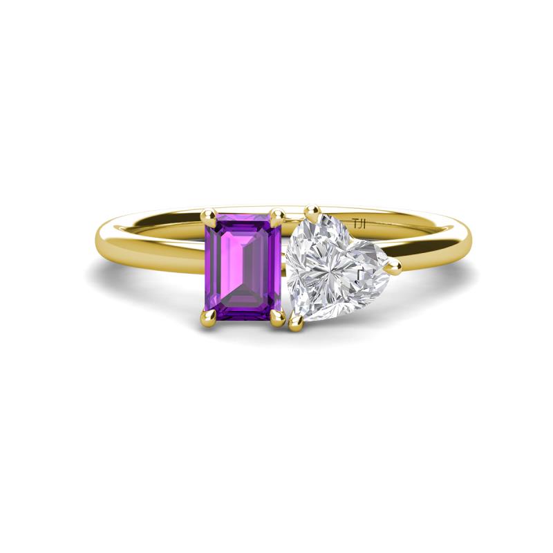 Esther Emerald Shape Amethyst & Heart Shape White Sapphire 2 Stone Duo Ring 