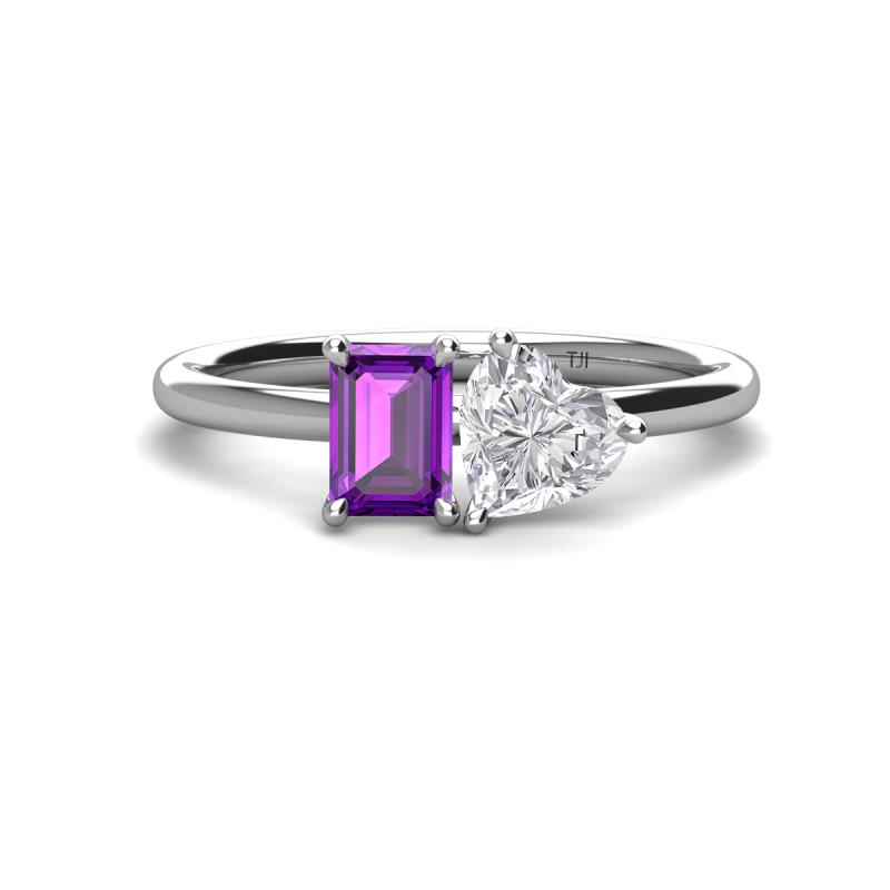 Esther Emerald Shape Amethyst & Heart Shape White Sapphire 2 Stone Duo Ring 