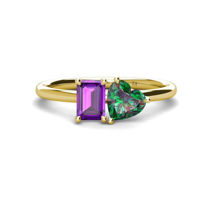 Esther Emerald Shape Amethyst & Heart Shape Lab Created Alexandrite 2 Stone Duo Ring 