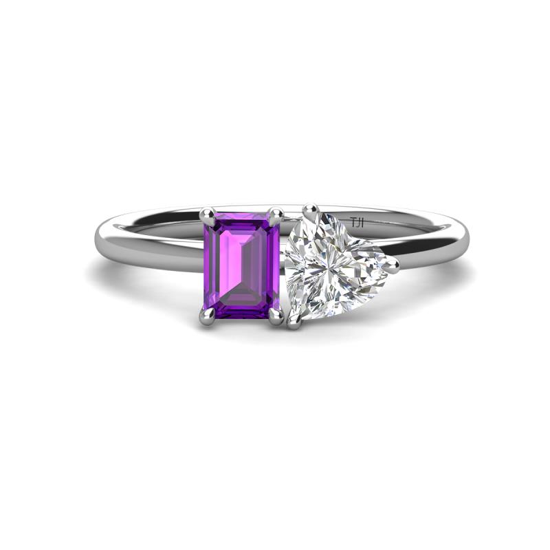 Esther IGI Certified Heart Shape Lab Grown Diamond & Emerald Shape Amethyst 2 Stone Duo Ring 