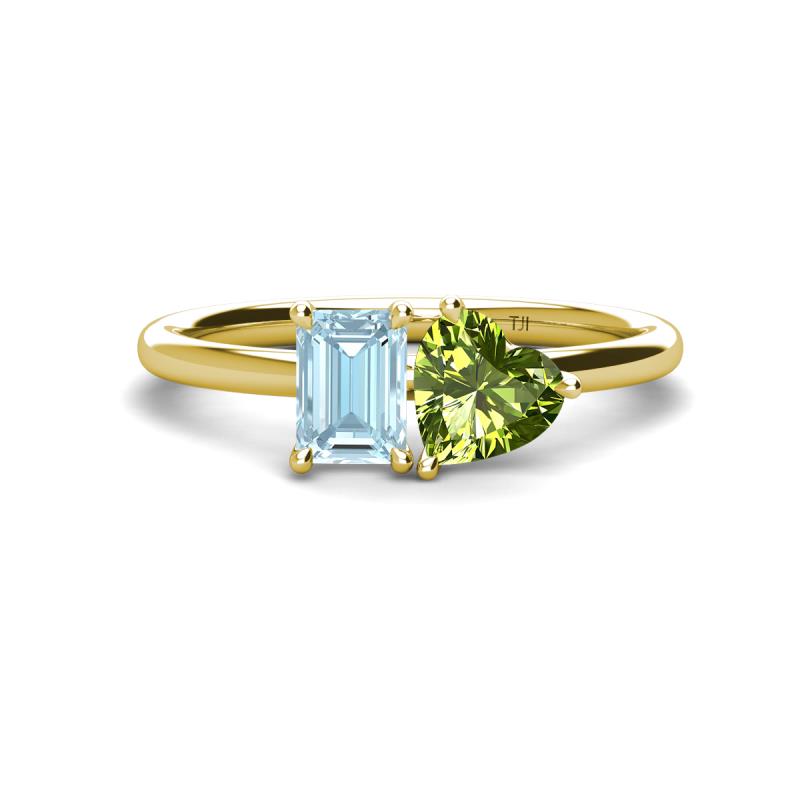 Esther Emerald Shape Aquamarine & Heart Shape Peridot 2 Stone Duo Ring 