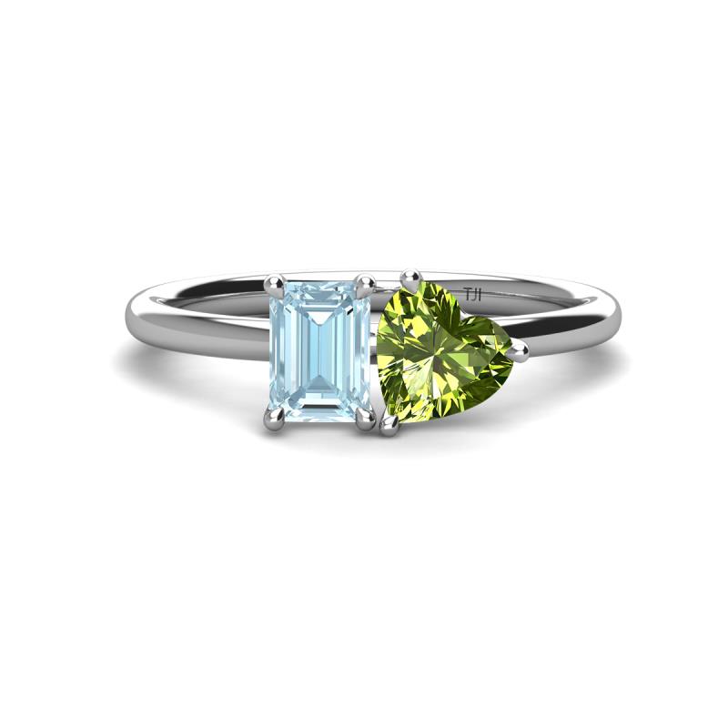 Esther Emerald Shape Aquamarine & Heart Shape Peridot 2 Stone Duo Ring 