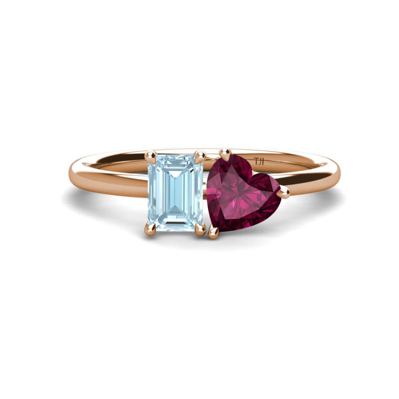 Nicia Aquamarine and Ruby 2 Stone with Side Diamonds Bypass Engagement Ring  0.76 ctw 14K White Gold | TriJewels