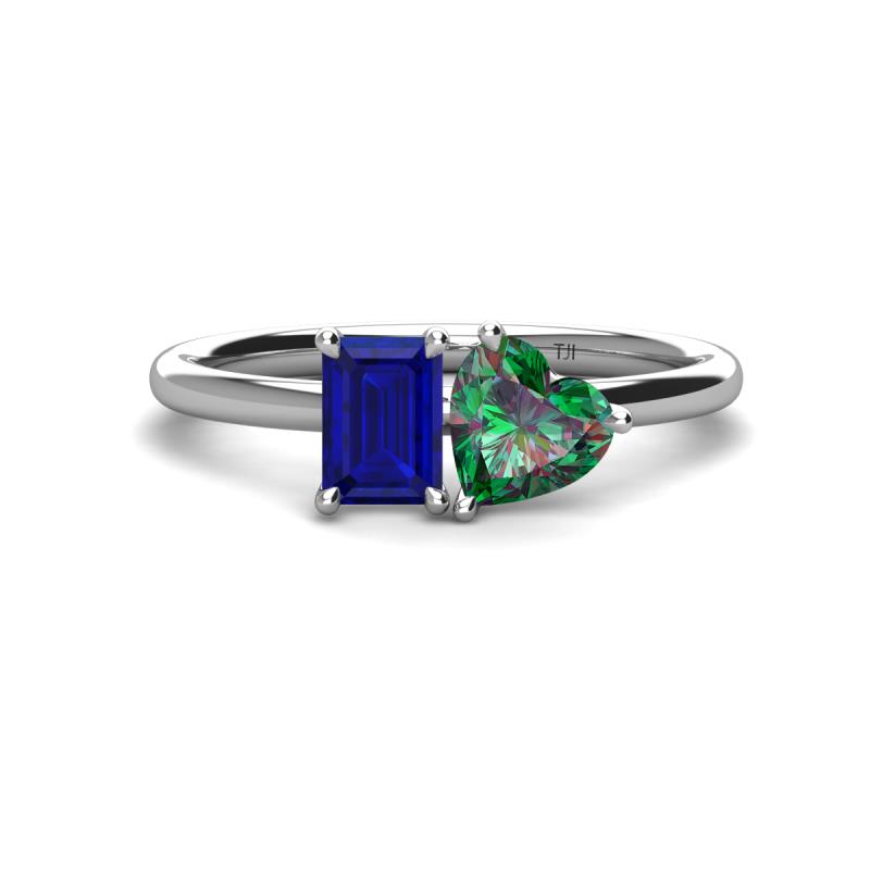 Esther Emerald Shape Lab Created Blue Sapphire & Heart Shape Lab Created Alexandrite 2 Stone Duo Ring 