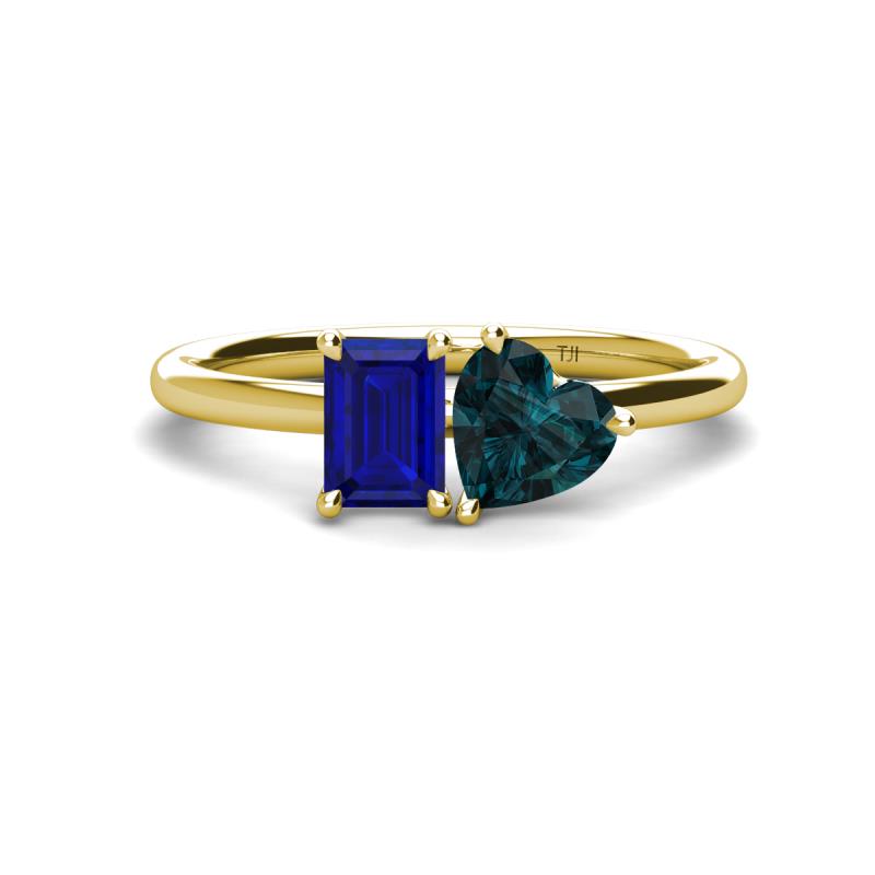 Esther Emerald Shape Lab Created Blue Sapphire & Heart Shape London Blue Topaz 2 Stone Duo Ring 
