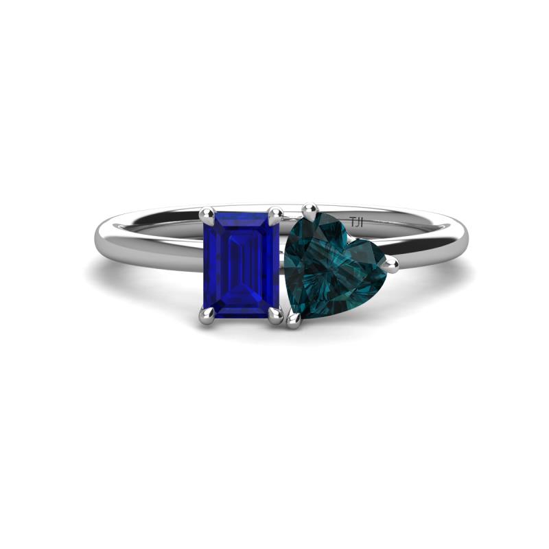 Esther Emerald Shape Lab Created Blue Sapphire & Heart Shape London Blue Topaz 2 Stone Duo Ring 