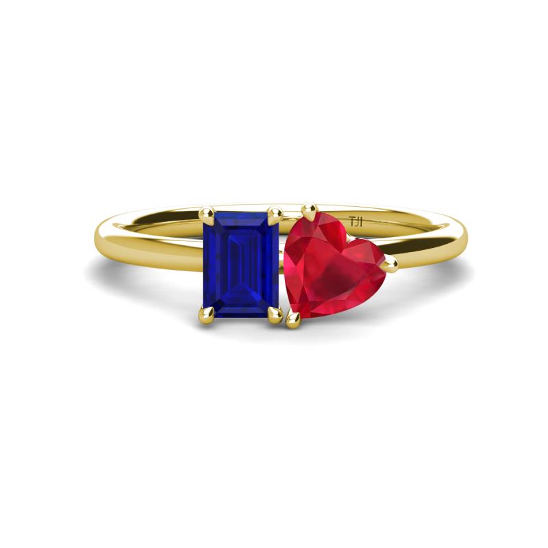 Esther Emerald Shape Lab Created Blue Sapphire & Heart Shape Lab Created Ruby 2 Stone Duo Ring 