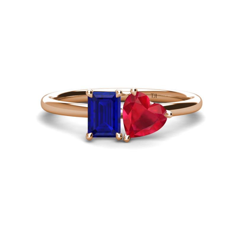 Esther Emerald Shape Lab Created Blue Sapphire & Heart Shape Lab Created Ruby 2 Stone Duo Ring 