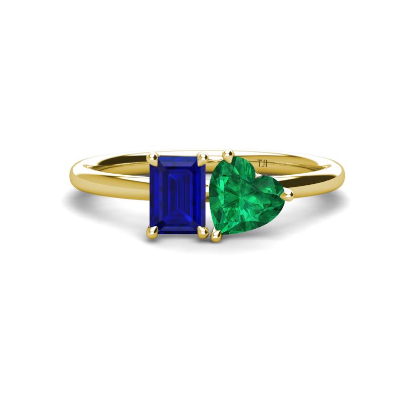 Esther Emerald Shape Lab Created Blue Sapphire & Heart Shape Lab Created Emerald 2 Stone Duo Ring 