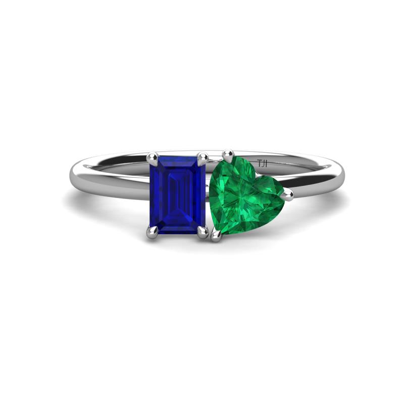 Esther Emerald Shape Lab Created Blue Sapphire & Heart Shape Lab Created Emerald 2 Stone Duo Ring 