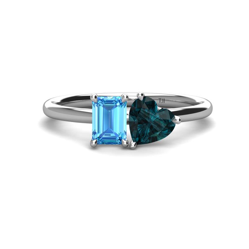 Esther Emerald Shape Blue Topaz & Heart Shape London Blue Topaz 2 Stone Duo Ring 