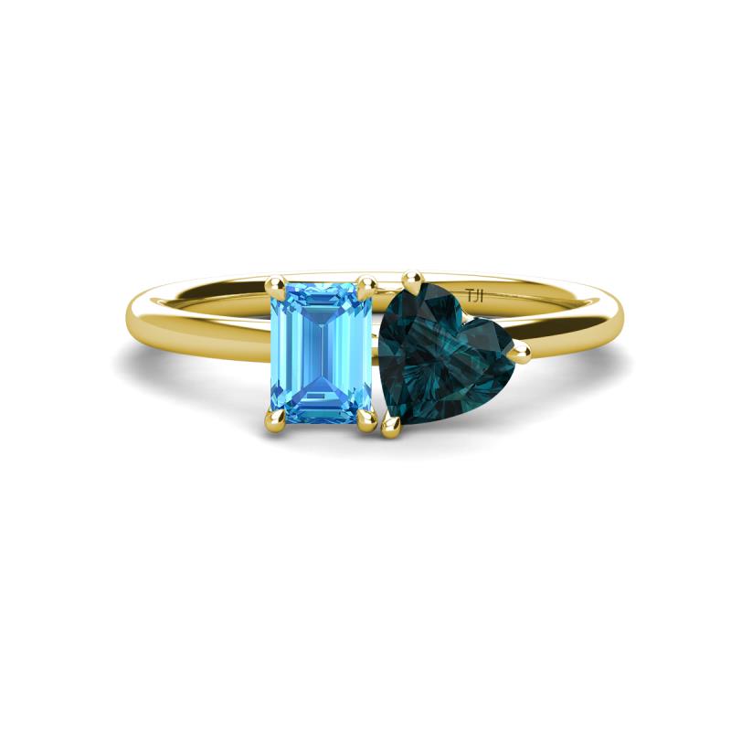 Esther Emerald Shape Blue Topaz & Heart Shape London Blue Topaz 2 Stone Duo Ring 