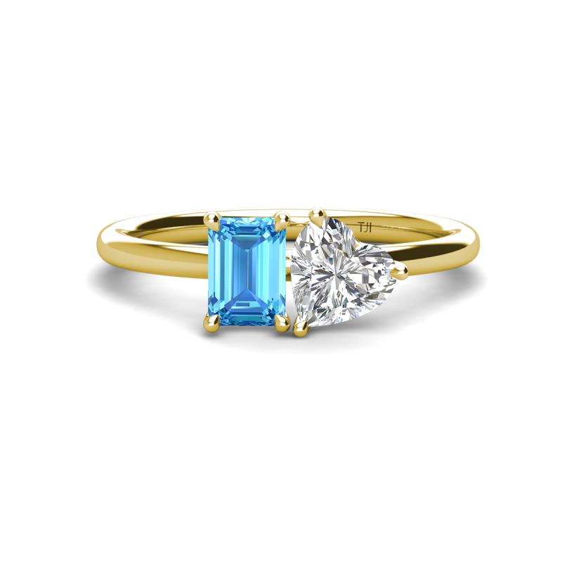 Esther GIA Certified Heart Shape Diamond & Emerald Shape Blue Topaz 2 Stone Duo Ring 