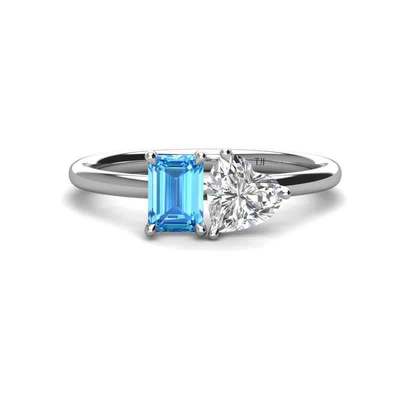 Esther IGI Certified Heart Shape Lab Grown Diamond & Emerald Shape Blue Topaz 2 Stone Duo Ring 