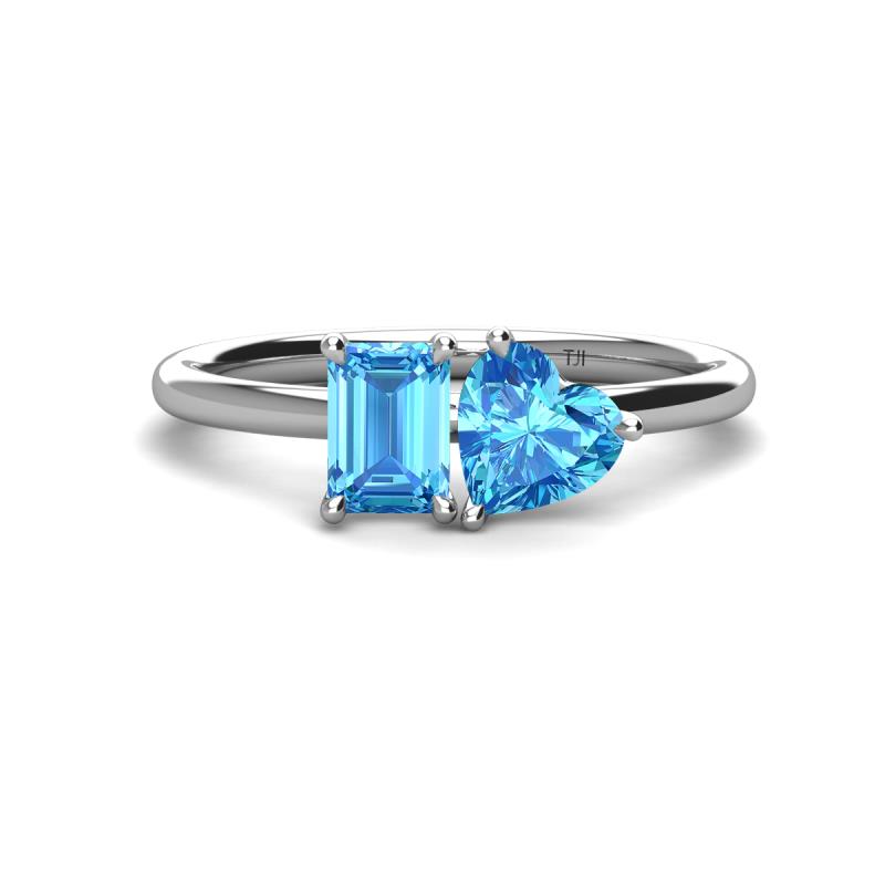Esther Emerald & Heart Shape Blue Topaz 2 Stone Duo Ring 