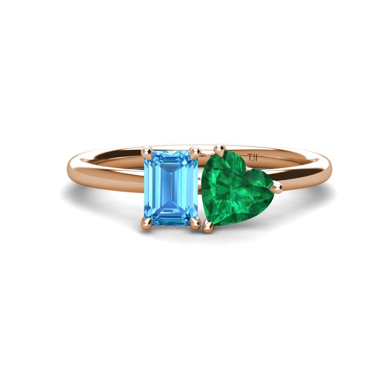 Esther Emerald Shape Blue Topaz & Heart Shape Lab Created Emerald 2 Stone Duo Ring 